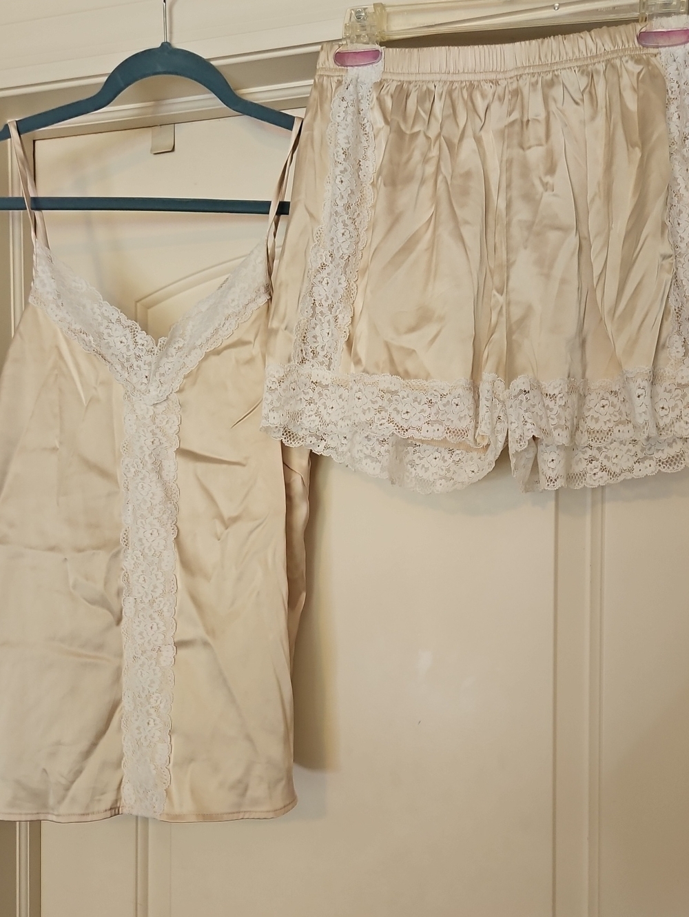 Silky Lace-Trim Cami & Short Set - Cream